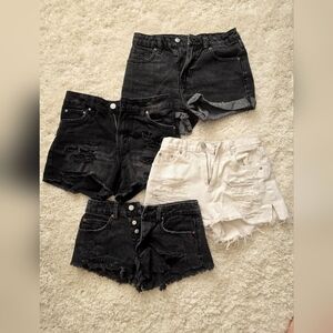 Pull&Bear Black and White Distressed Jean Shorts